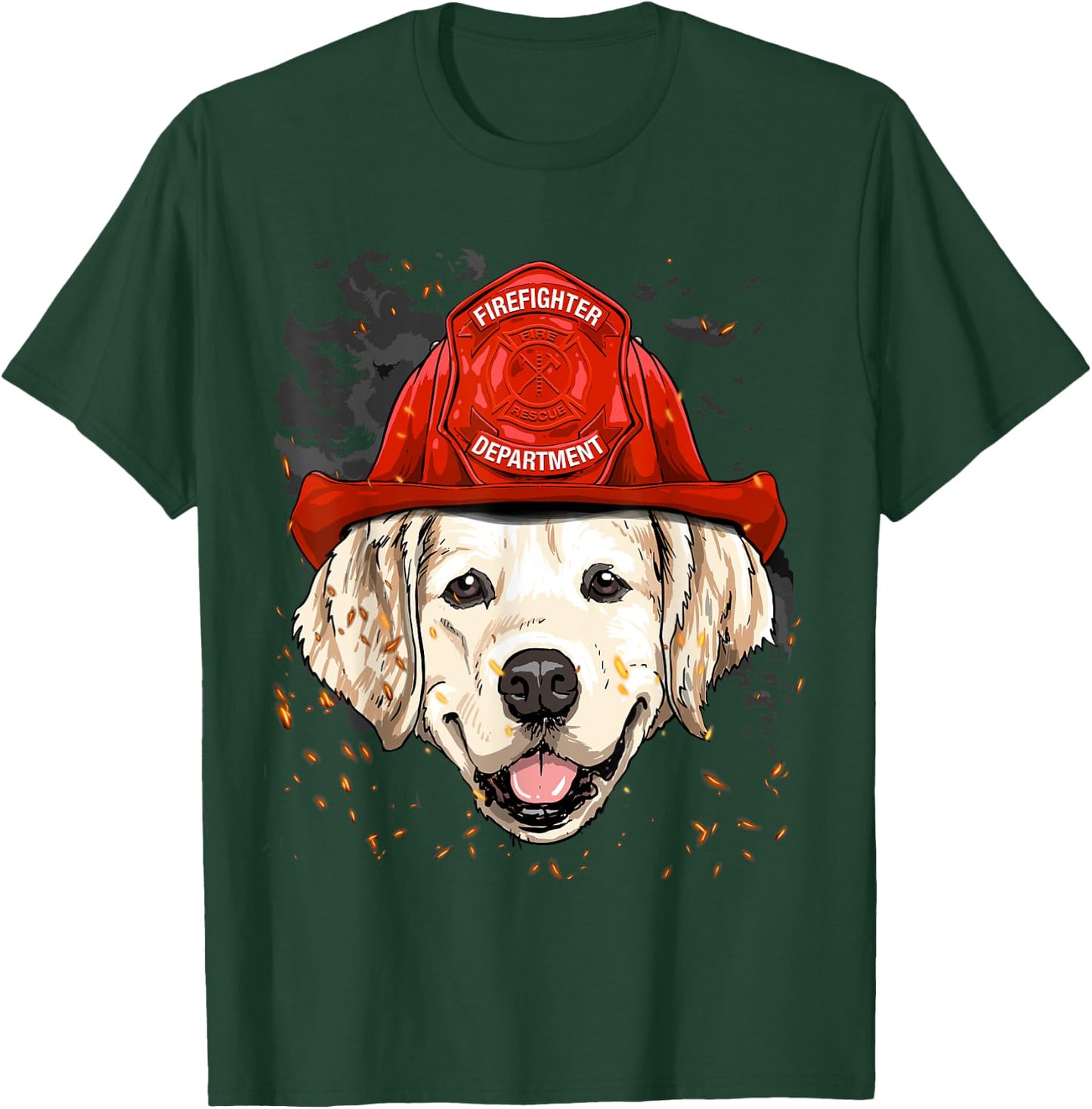 Firefighter Golden Retriever Fire Department Fireman Pet Dog T-Shirt - T-Shirt | Forest