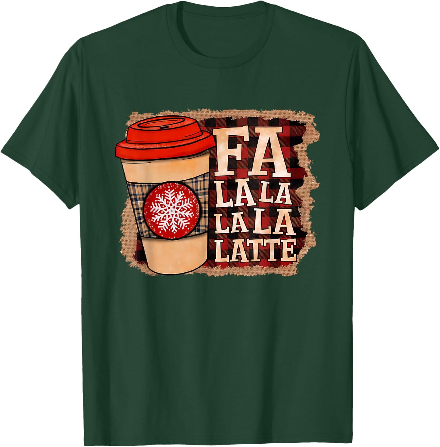 Fa La La La Latte Apparel Merry Christmas Pine Tree & Latte T-Shirt - T-Shirt | Forest