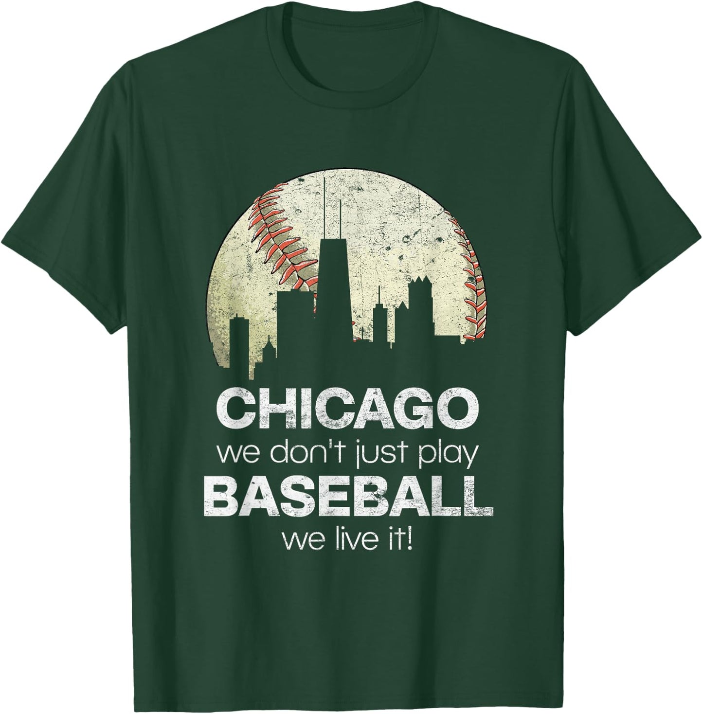 Vintage Baseball Chicago Skyline Illinois T-Shirt - T-Shirt | Forest