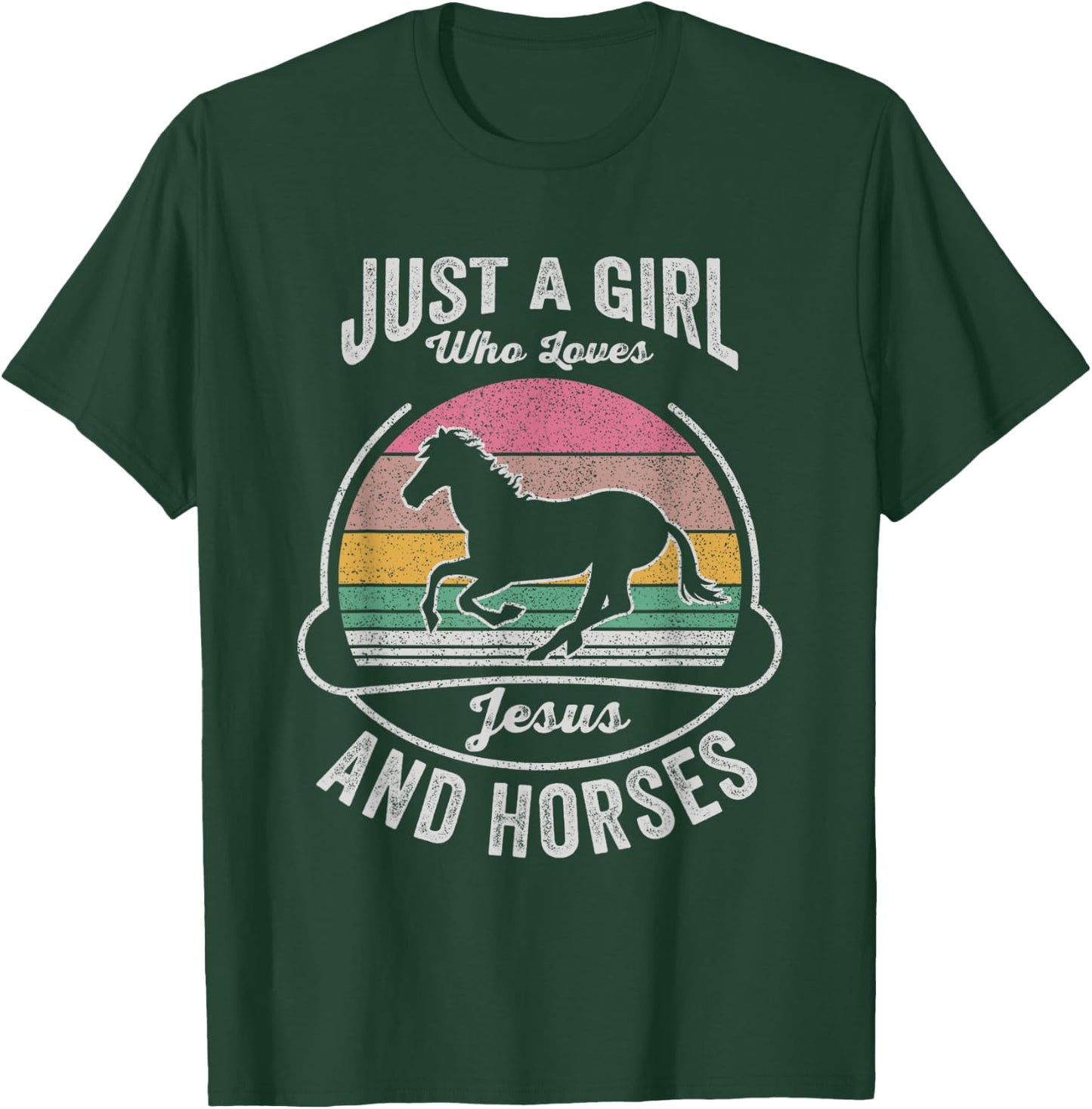 Jesus And Horse Retro Just A Girl Who Loves Jesus And Horses T-Shirt - T-Shirt | Forest