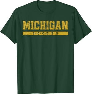 Michigan Soccer Yellow Vintage Text T-Shirt - T-Shirt | Forest
