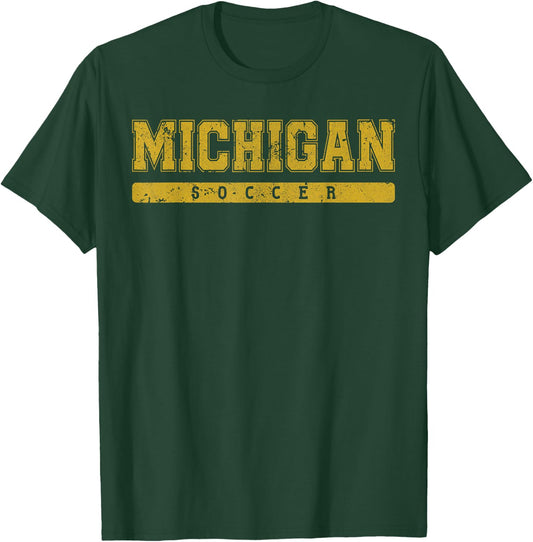 Michigan Soccer Yellow Vintage Text T-Shirt - T-Shirt | Forest