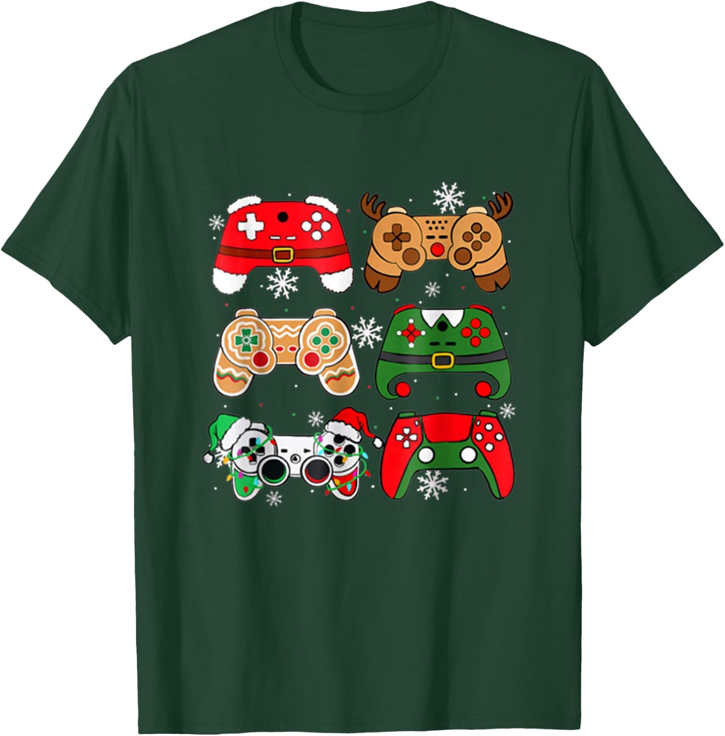 Boys Christmas Shirt Santa Elf Gaming Controllers Gamer Xmas T-Shirt - T-Shirt | Forest