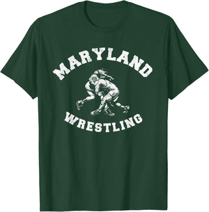 Maryland Wrestling 80s Distressed Retro Freestyle Wrestlers T-Shirt - T-Shirt | Forest
