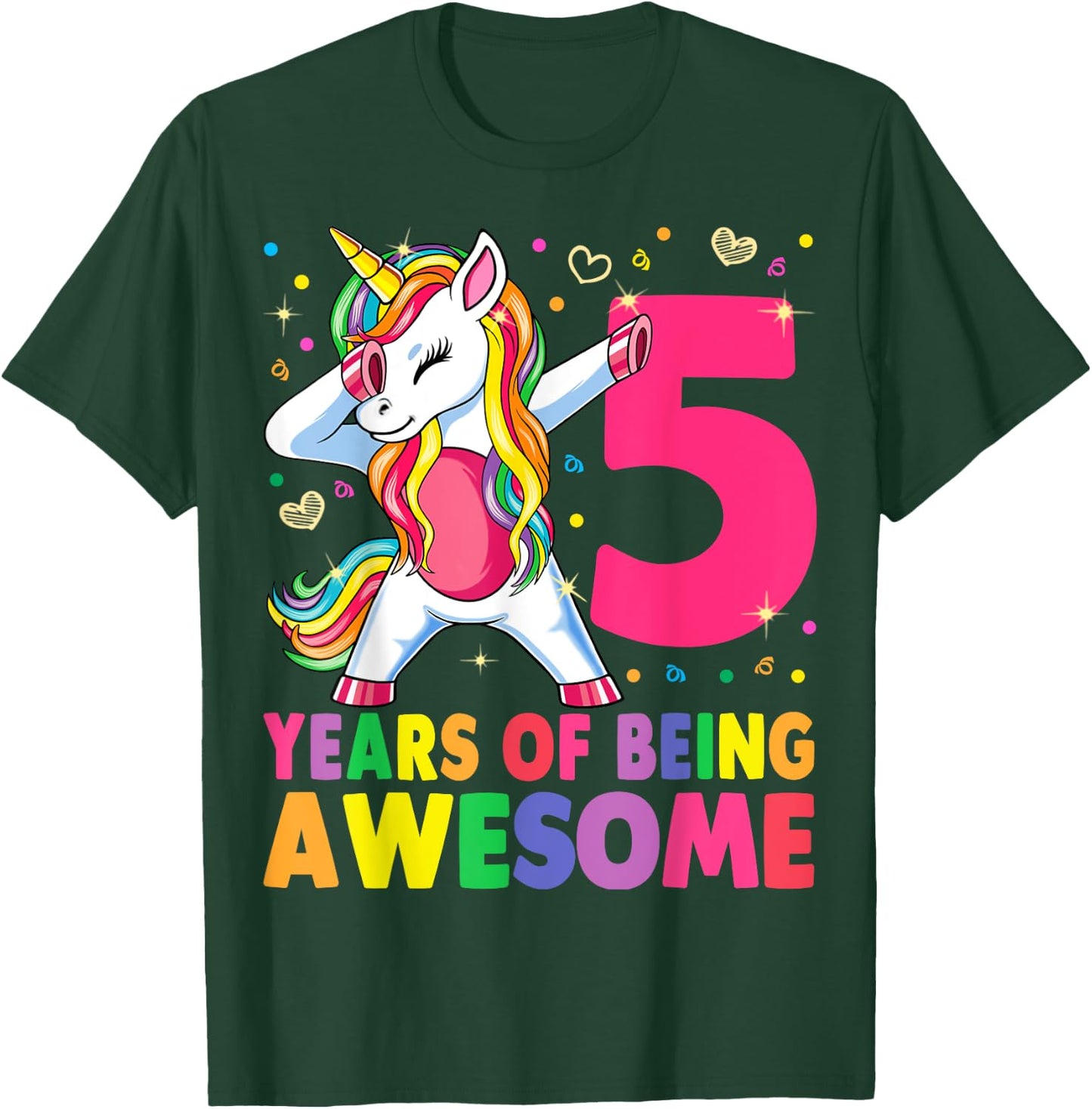 5 Years Old Unicorn Dabbing 5th Birthday Girl Unicorn Party T-Shirt - T-Shirt | Forest