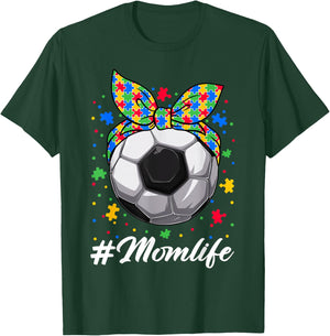 Messy Bun Soccer Ball Puzzle ASD Mom Life Autism Awareness T-Shirt - T-Shirt | Forest