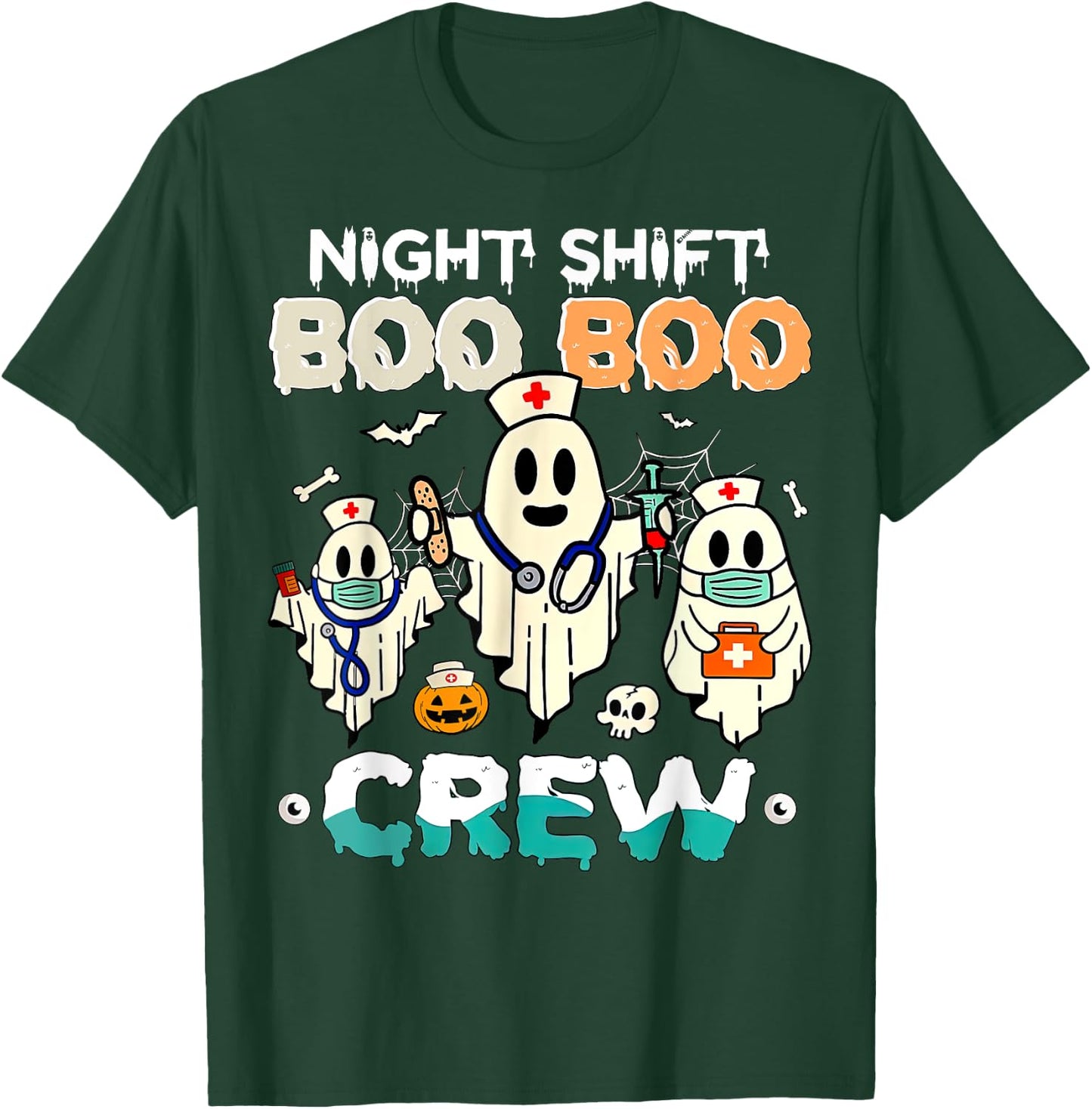 Night Shift Boo Boo Crew Nurse Ghost Halloween Nurses RN T-Shirt - T-Shirt | Forest