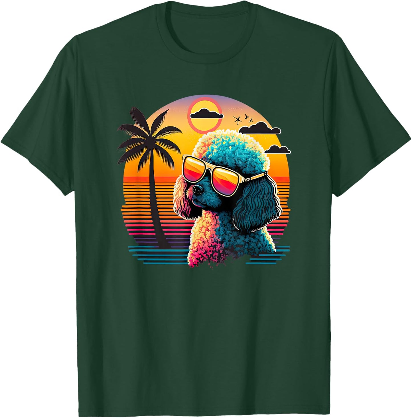 Funny Poodle Dog Miniature Poodle Toy Poodle Retro Sunset T-Shirt - T-Shirt | Forest