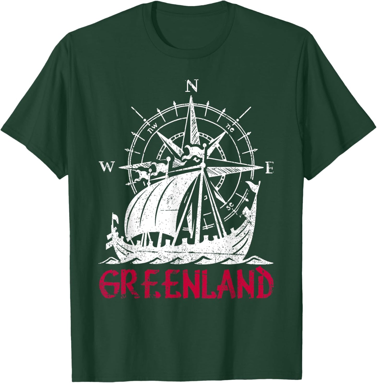 Greenland Viking Ship Compass Travel Souvenir Greenland T-Shirt - T-Shirt | Forest