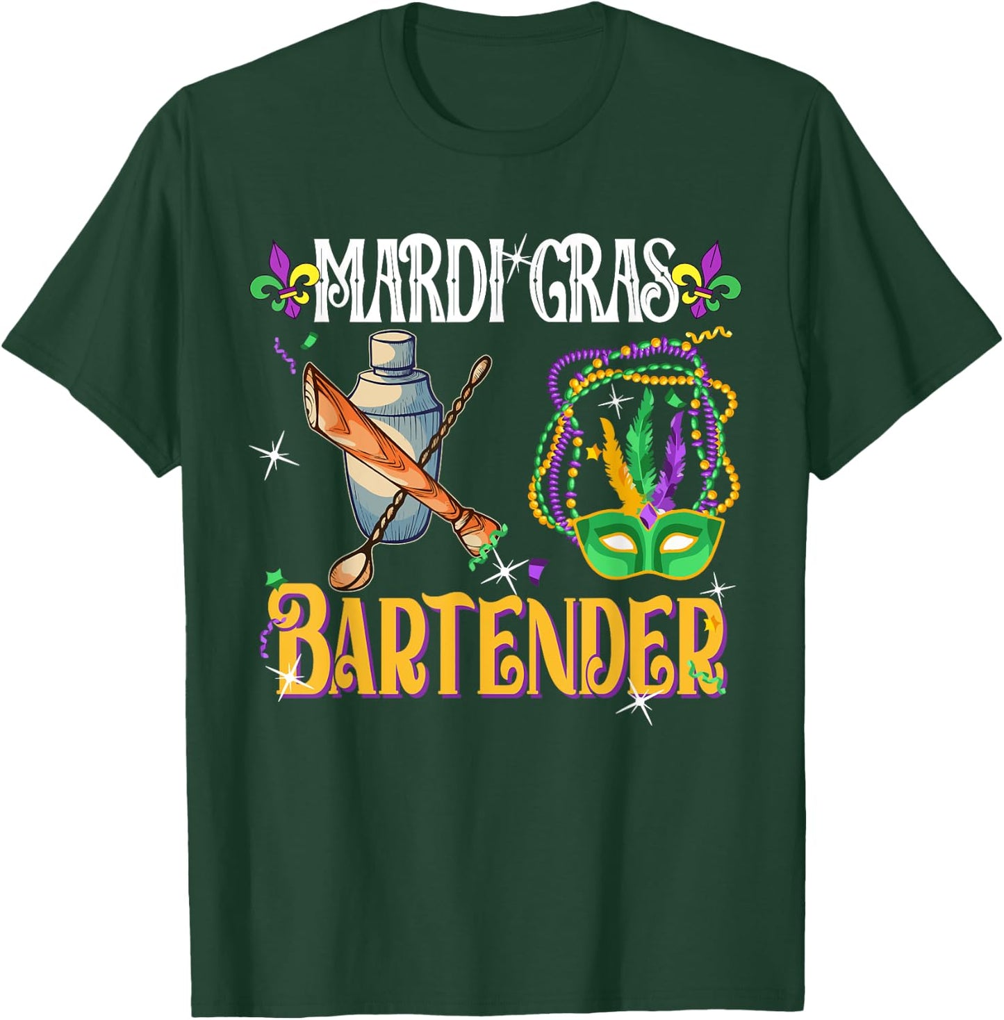 Mardi Gras Bartender Cute Masked Beads Funny Bartender Lover T-Shirt - T-Shirt | Forest