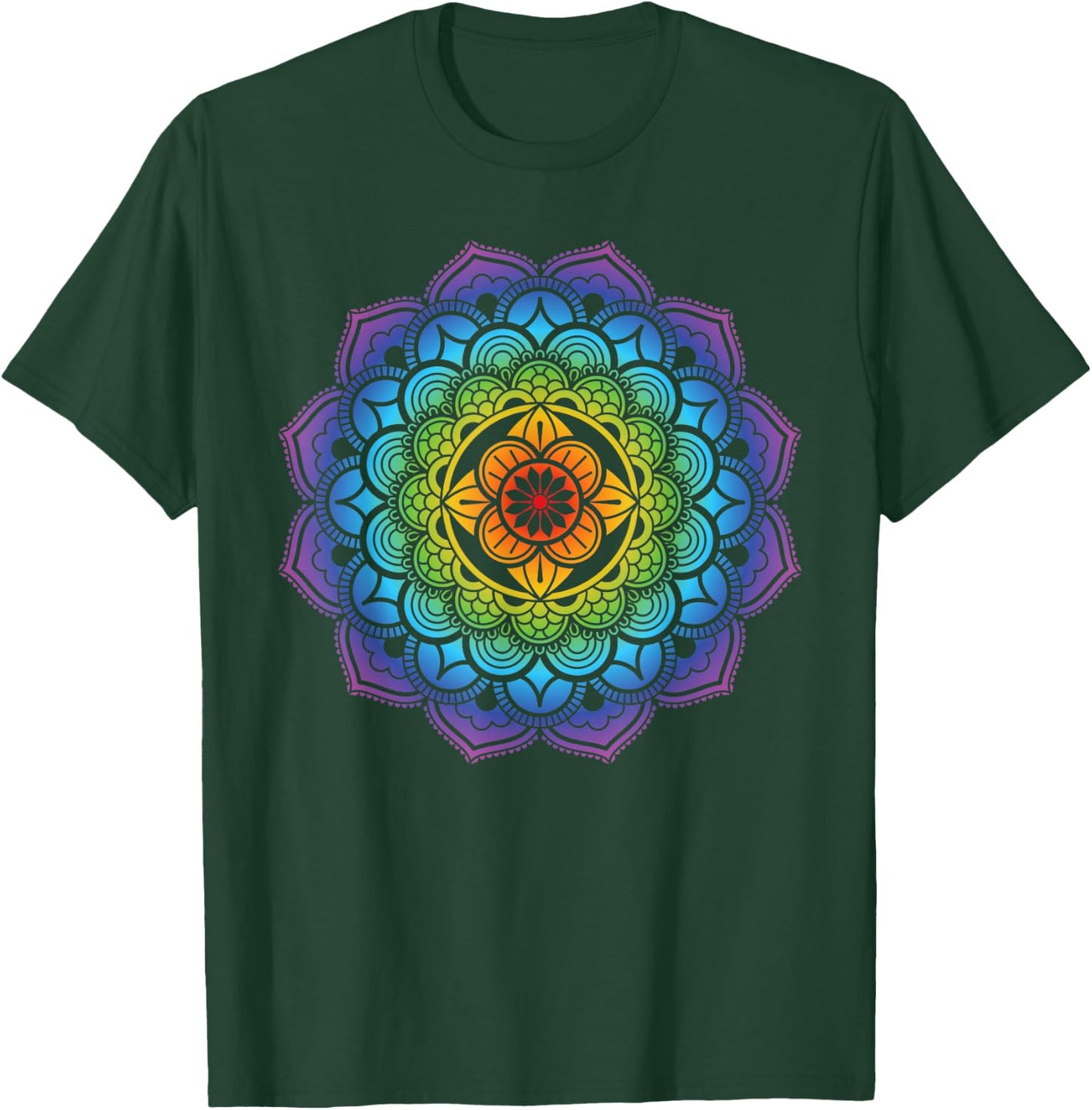 Mandala Buddhism Mindfulness Meditation Yoga Rainbow Boho T-Shirt - T-Shirt | Forest