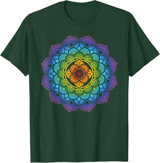 Mandala Buddhism Mindfulness Meditation Yoga Rainbow Boho T-Shirt - T-Shirt | Forest