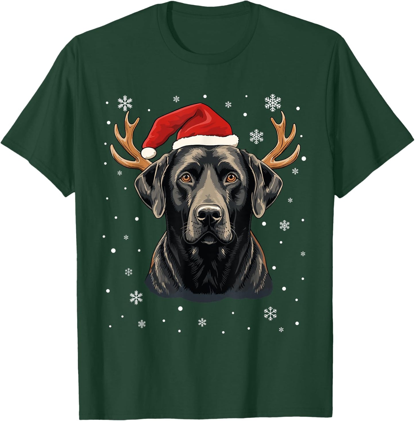 Black Labrador Christmas Santa Hat Reindeer Antlers Xmas T-Shirt - T-Shirt | Forest