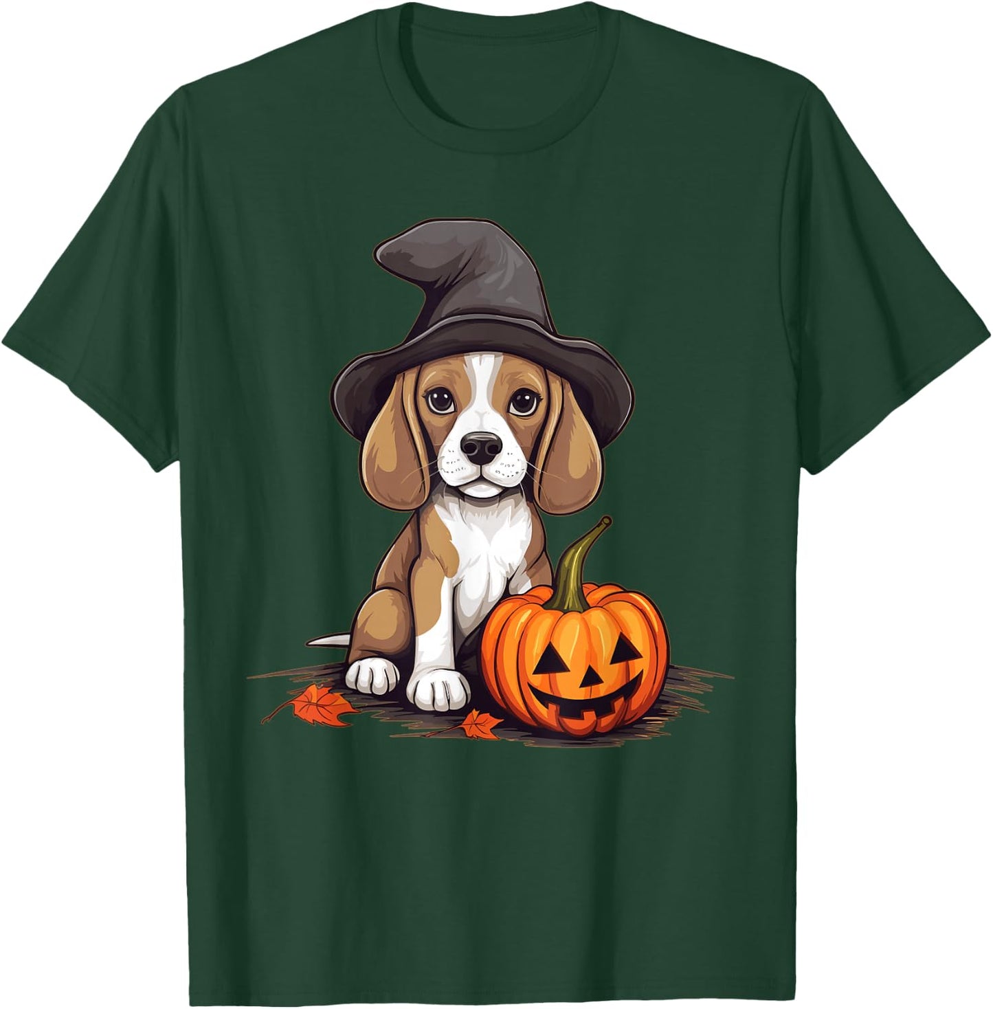 Halloween Witch Hat Pumpkin Dog Beagle T-Shirt - T-Shirt | Forest