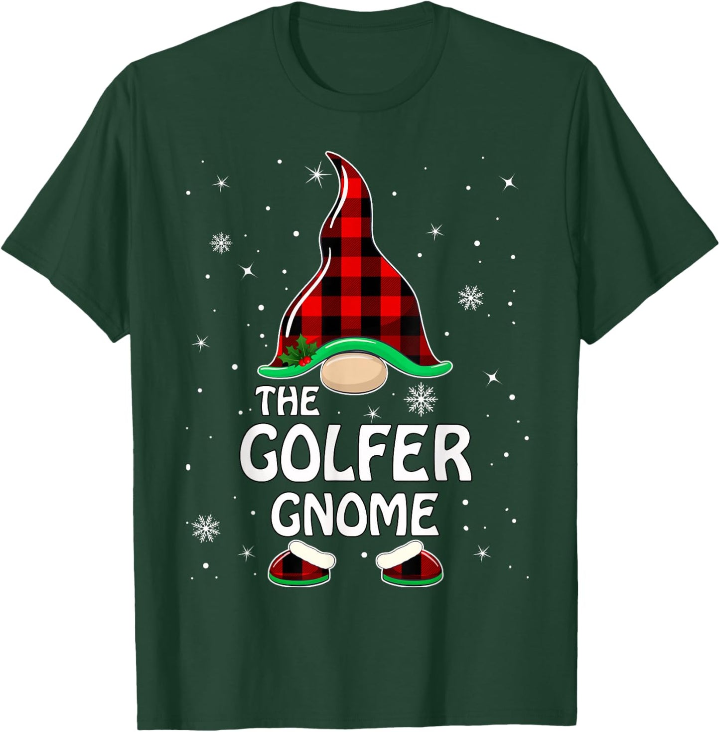 Golfer Gnome Buffalo Plaid Matching Family Christmas Pajama T-Shirt - T-Shirt | Forest