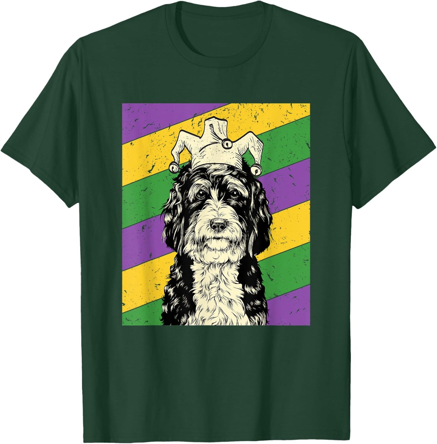 Bernedoodle Jester Funny Mardi Gras Doodle Dog Mom or Dad T-Shirt - T-Shirt | Forest