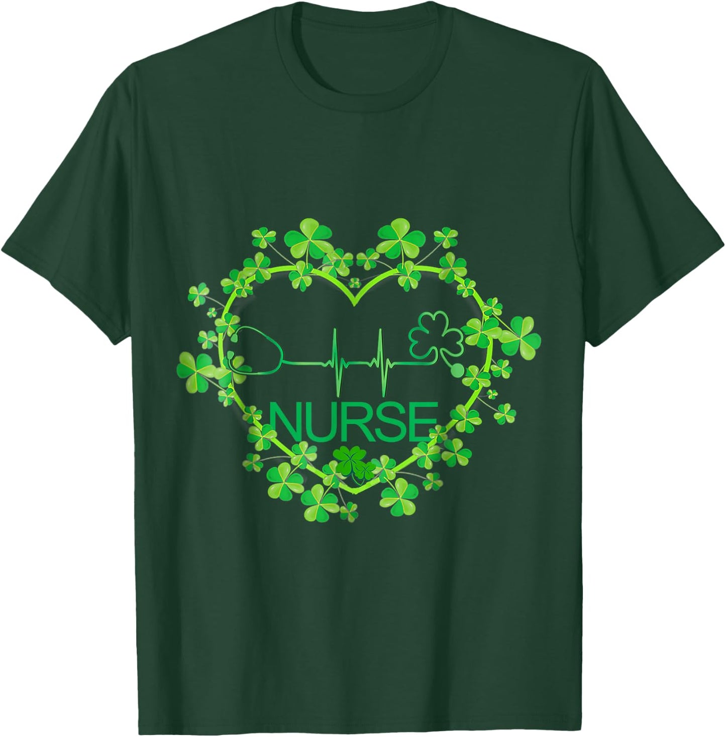Heart Shamrock Nurse St Patrick's Day Nursing T-Shirt - T-Shirt | Forest