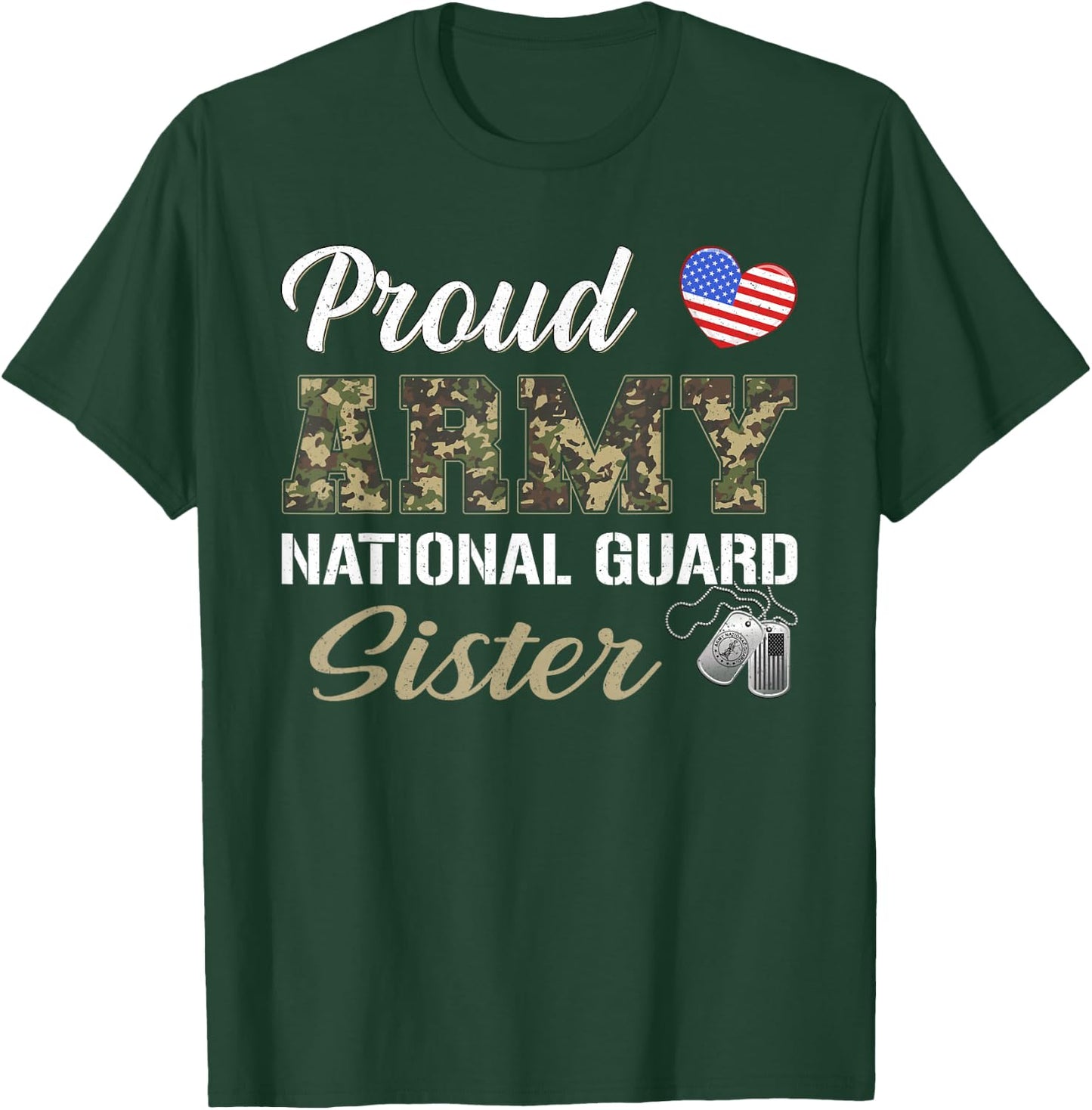Retro Proud Army National Guard Sister Military Pride Outfit T-Shirt - T-Shirt | Forest