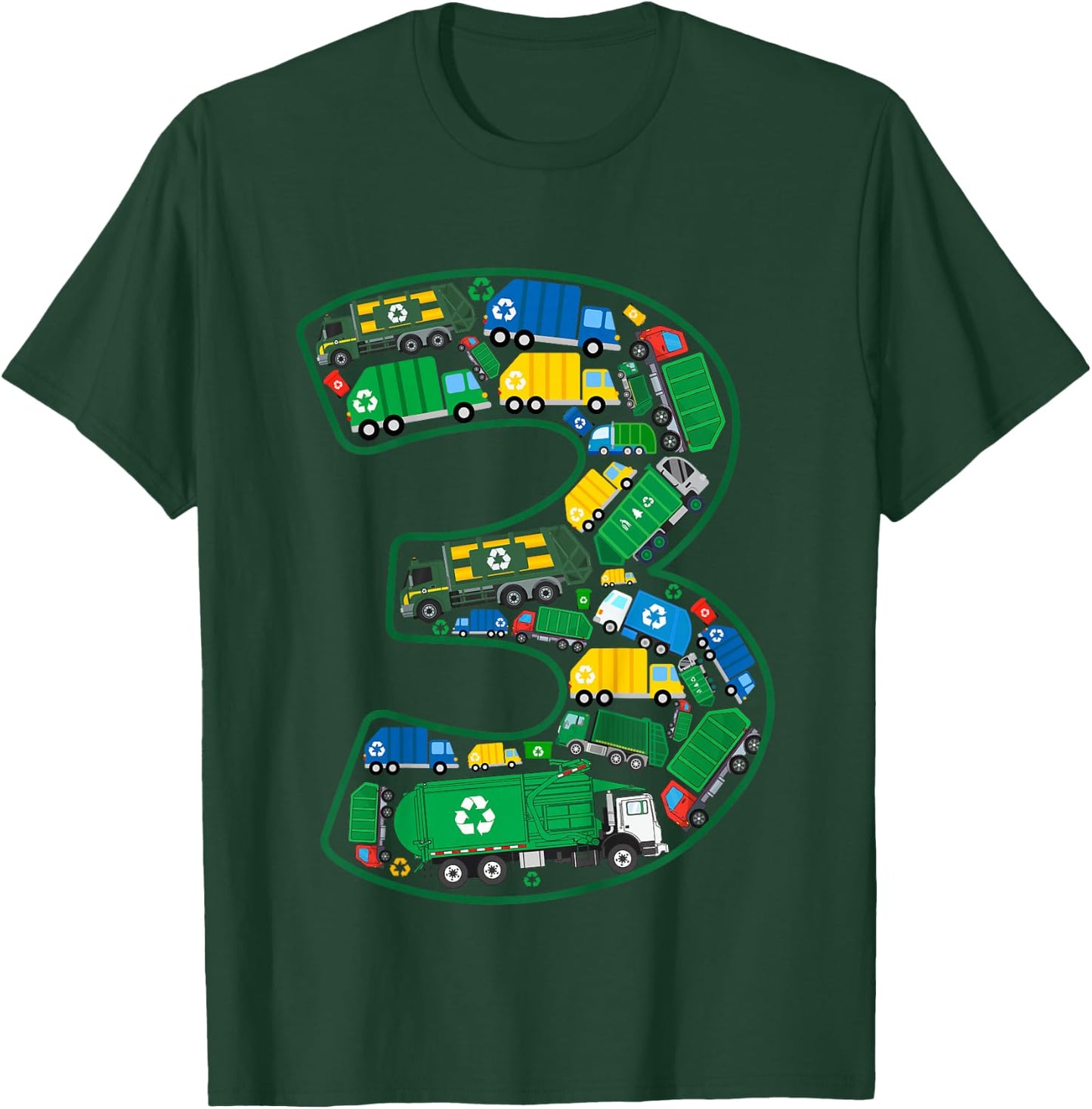 Kids Garbage Truck Boy 3rd Birthday 3 Years Old Garbage Truck Boy T-Shirt - T-Shirt | Forest