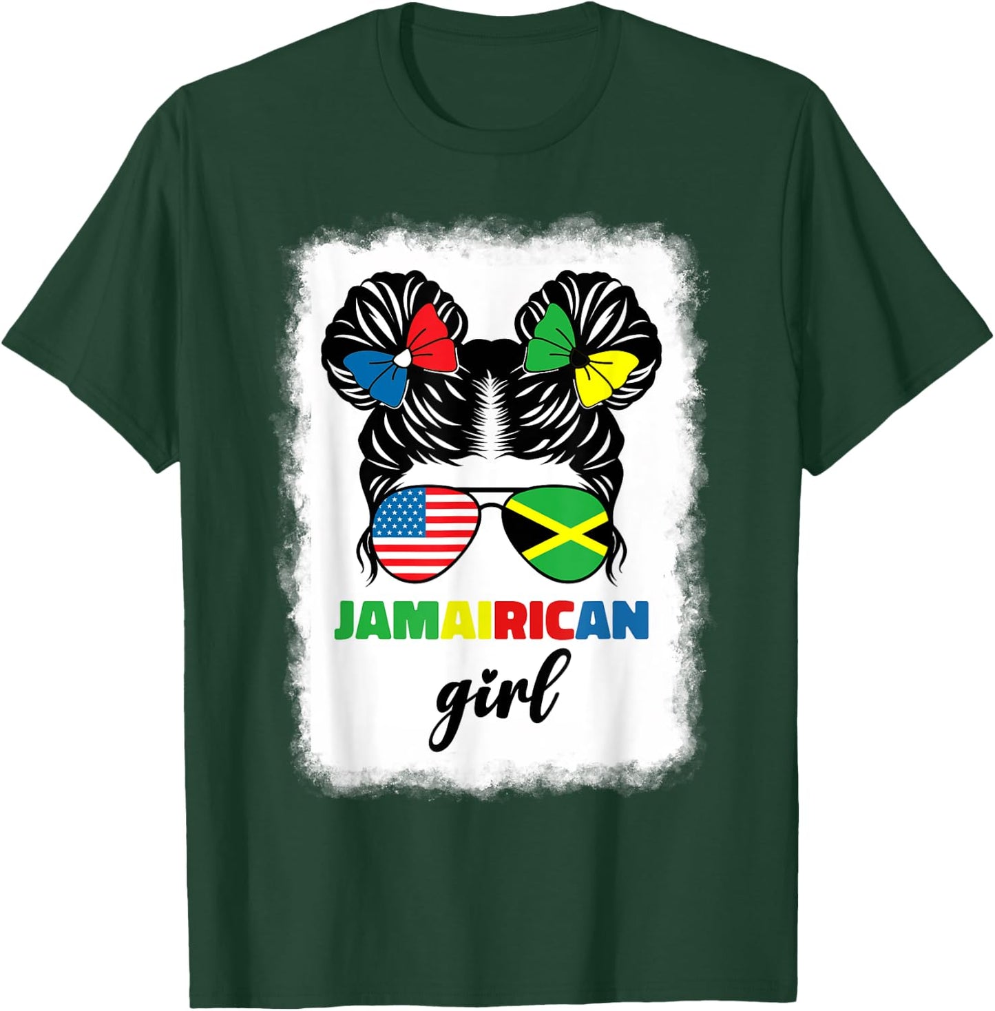 Half American Jamaican America Jamaica Flag Kids Jamairican T-Shirt - T-Shirt | Forest