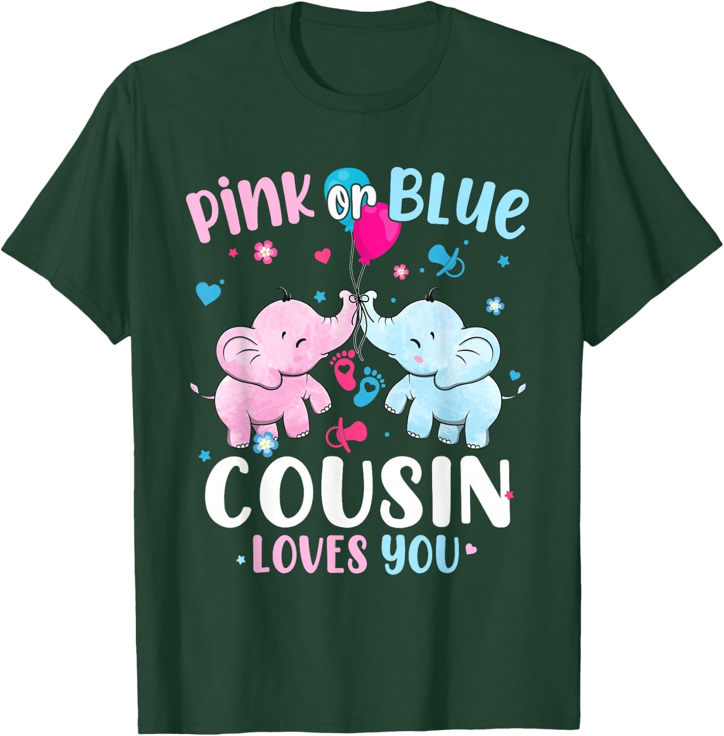 Pink or Blue Cousin Loves You Gender Reveal Elephant T-Shirt - T-Shirt | Forest
