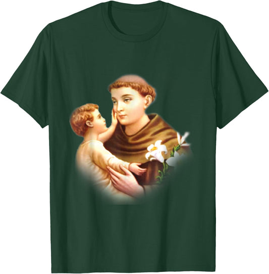St Anthony of Padua Vintage Catholic Saint Infant Jesus T-Shirt - T-Shirt | Forest