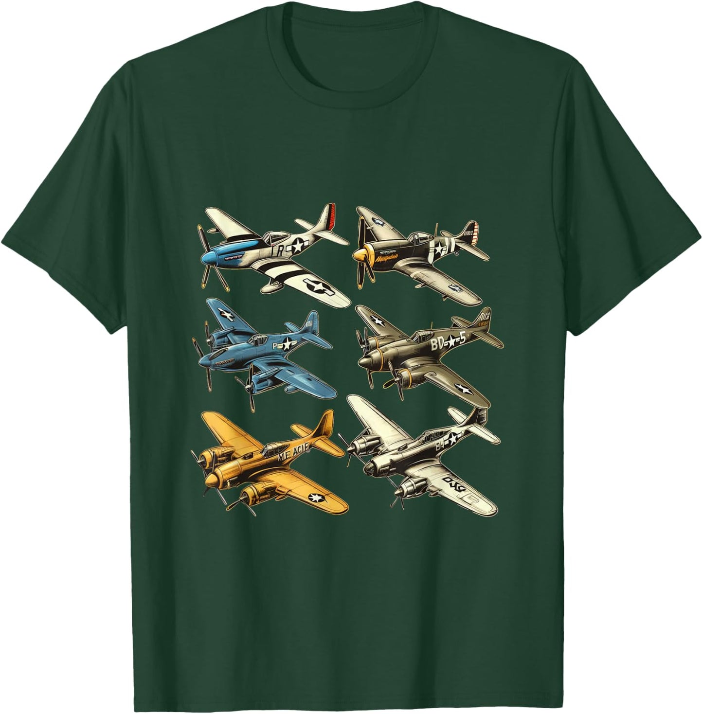 WW2 Warplanes P51 Mustang F4U Corsair Spitfire P40 Warhawk T-Shirt - T-Shirt | Forest