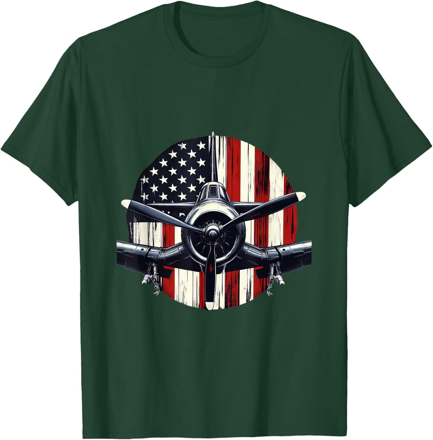 F4U Corsair WW2 Airplane Distressed US Flag Warbird T-Shirt - T-Shirt | Forest