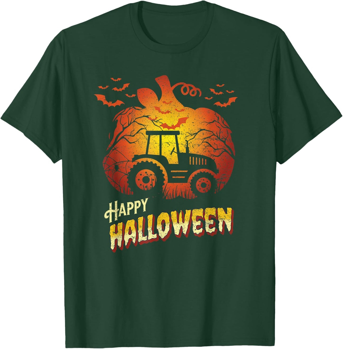 Tractor Silhouette Happy Halloween Farming Farmer Farm T-Shirt - T-Shirt | Forest