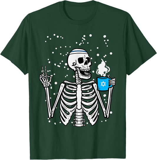Hanukkah Skeleton Coffee Peace Chanukah Men Women Kids Youth T-Shirt - T-Shirt | Forest