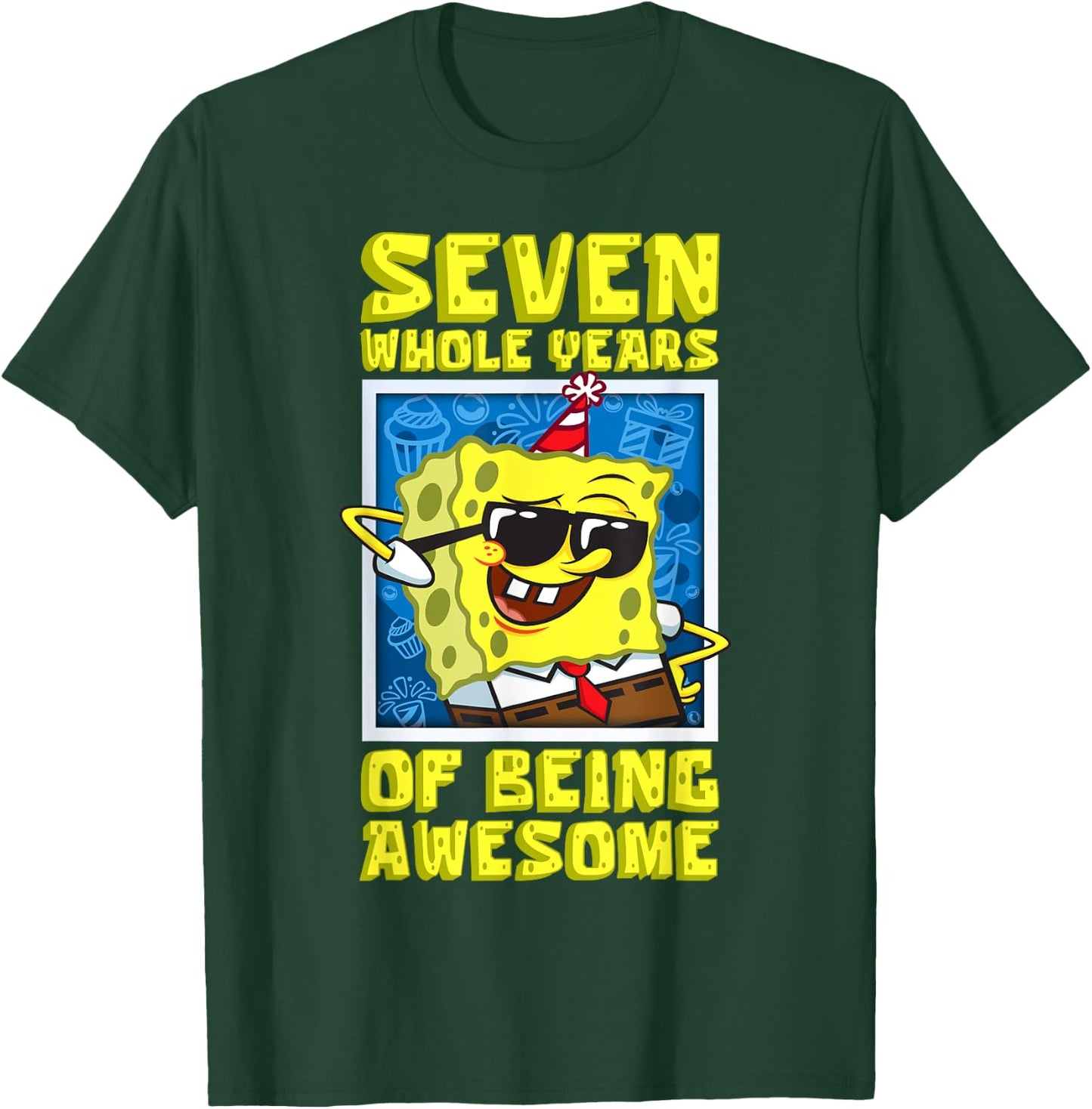 Mademark x SpongeBob SquarePants - SpongeBob Seven Years of Being Awesome Boy 7th Birthday Gift T-Shirt - T-Shirt | Forest