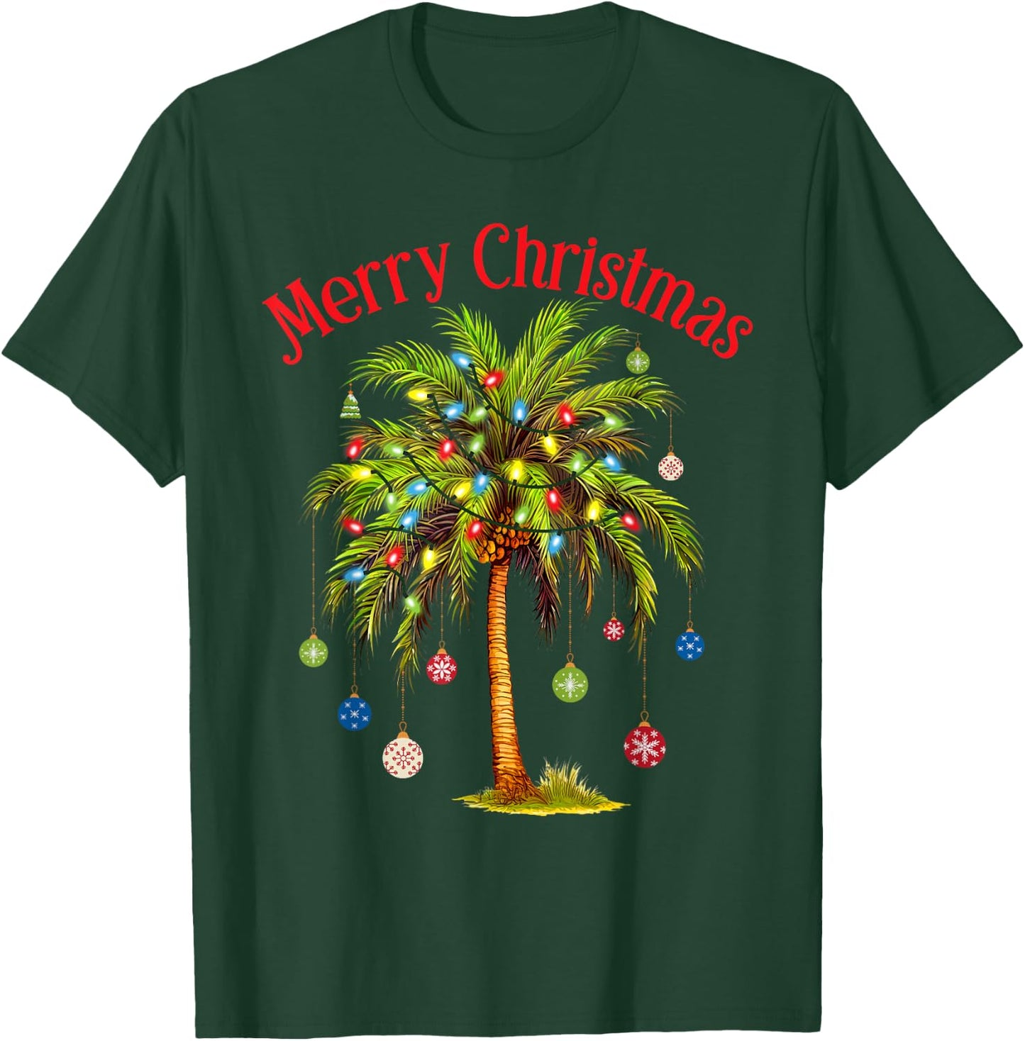 Merry Christmas Palm Tree Light Hawaiian Tropical Christmas T-Shirt - T-Shirt | Forest