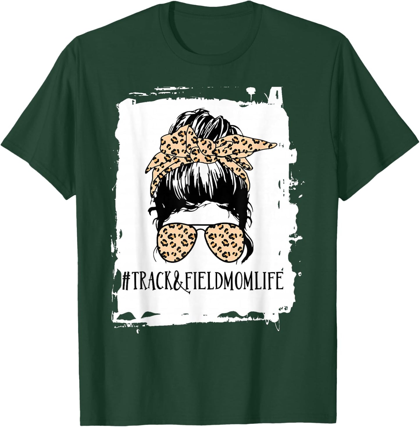 Track and Field Mom Life Messy Bun Leopard T-Shirt - T-Shirt | Forest