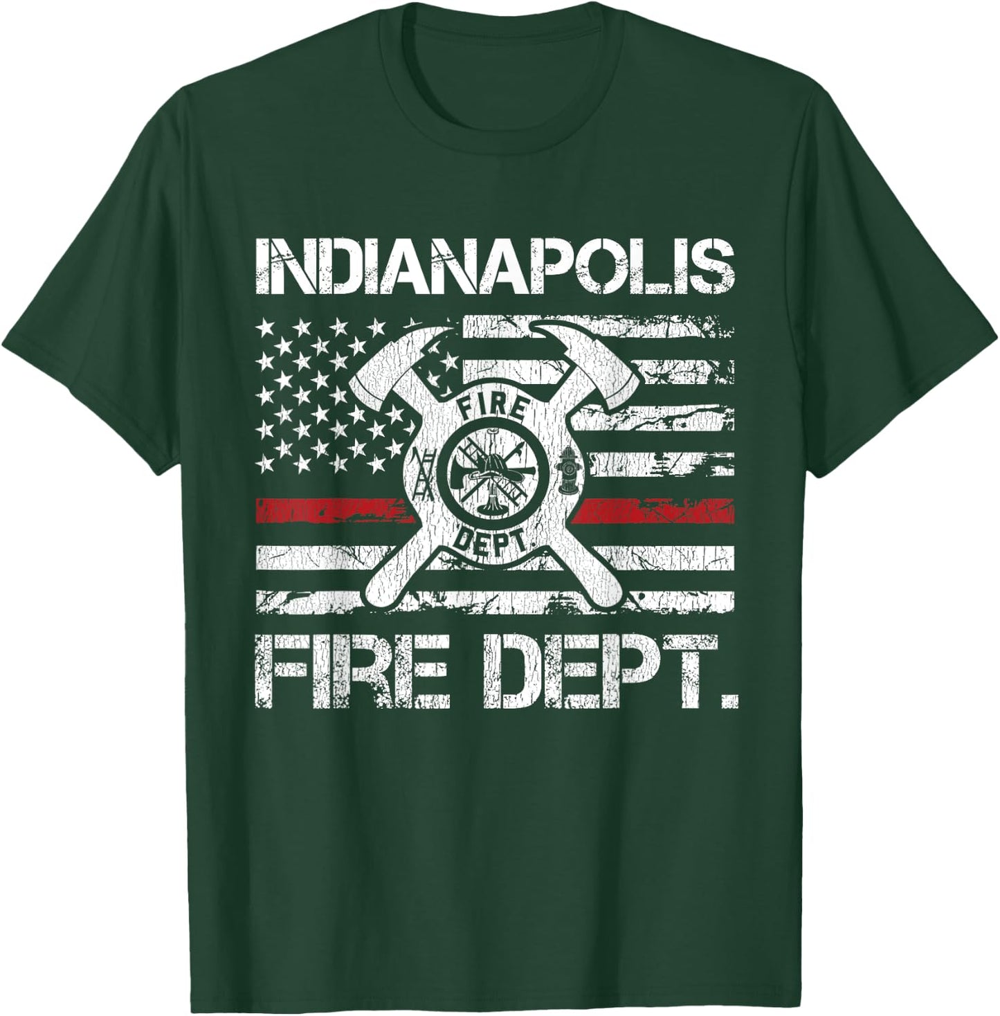 Indianapolis Indiana Fire Department Thin Red Line Fireman T-Shirt - T-Shirt | Forest