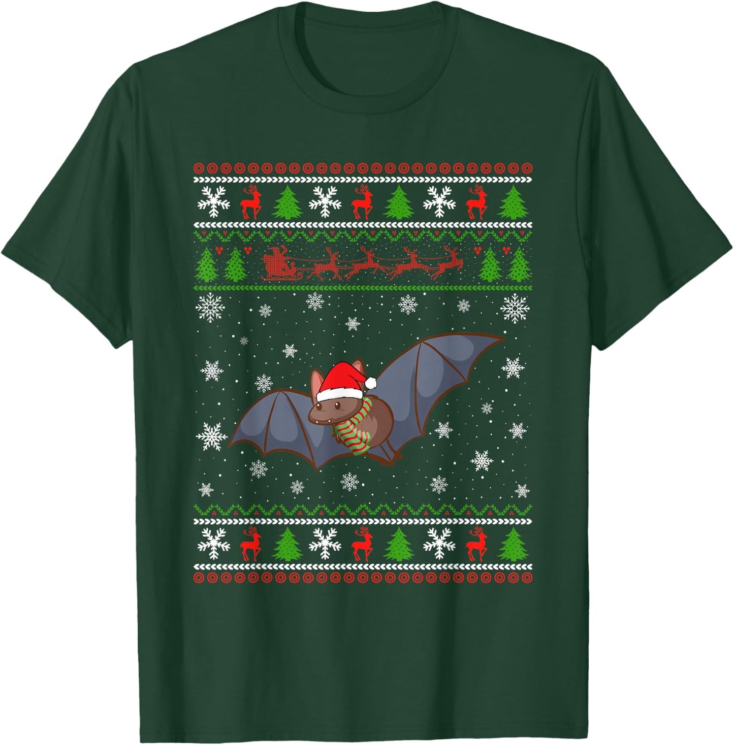 Bat Santa Hat Ugly Christmas Design Xmas Sweater Pajama T-Shirt - T-Shirt | Forest