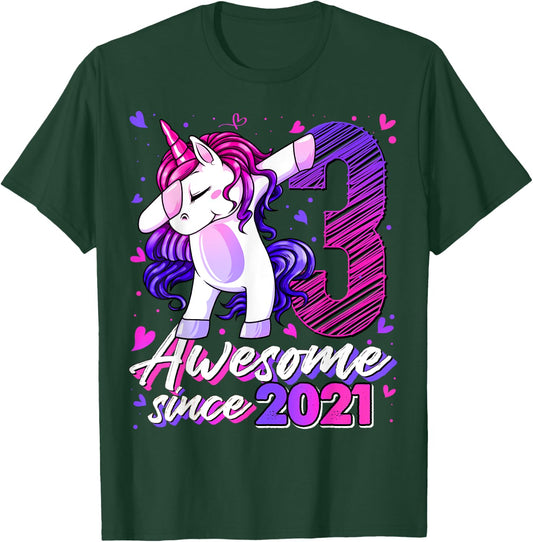 3 Years Old Flossing Unicorn Gifts 3rd Birthday Girl Party T-Shirt - T-Shirt | Forest