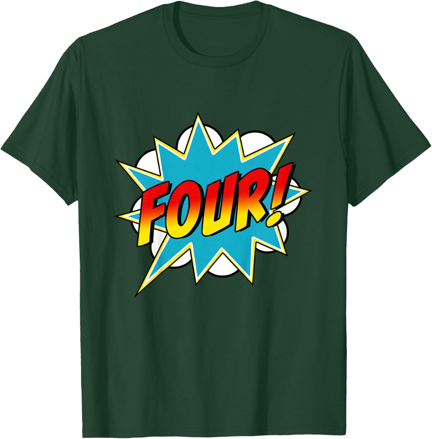 Four! 4th Birthday Superhero Boys 4 Years Old Comic Book T-Shirt - T-Shirt | Forest