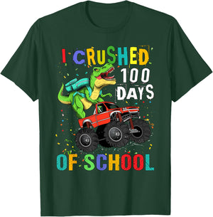 I Crushed 100 Days of School Dinosaur Monster Truck Boy T-Shirt - T-Shirt | Forest