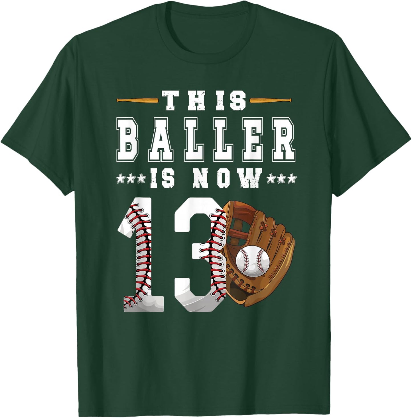 13th Birthday Baseball Boy Thirteen Year Old Baseball Player T-Shirt - T-Shirt | Forest