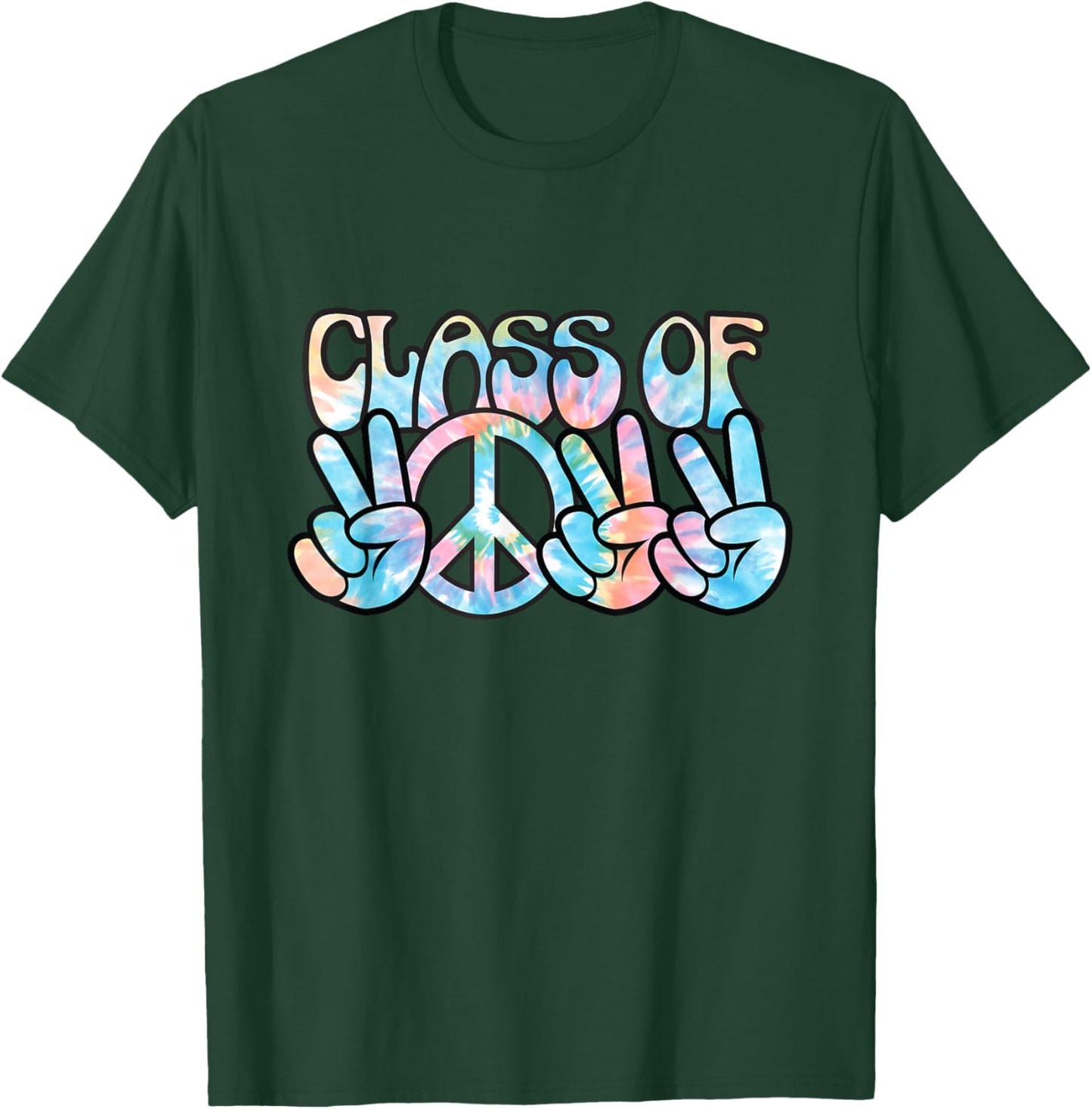 Pastel Tie Dye Peace Sign Hands | Senior Class of 2022 T-Shirt - T-Shirt | Forest