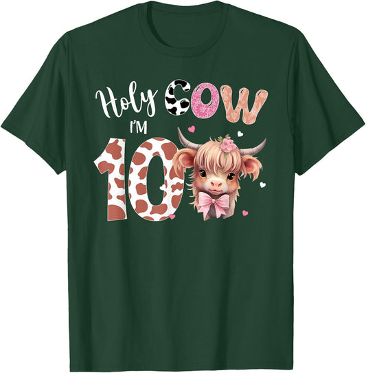 Holy Cow I'm 10 Highland Cow Print Shirt 10th Birthday Girl T-Shirt - T-Shirt | Forest