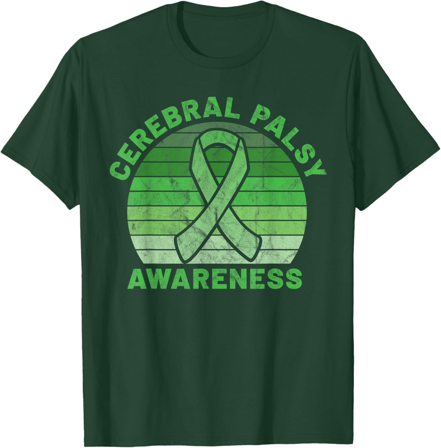 CP Green Ribbon Retro Sunset Cerebral Palsy Awareness T-Shirt - T-Shirt | Forest