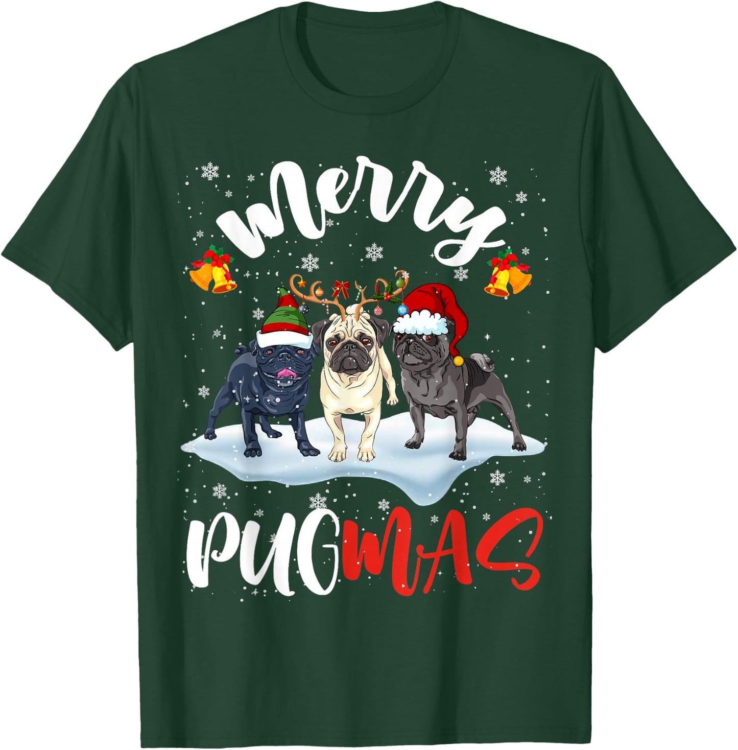 Merry Pugmas Funny Santa Reindeer Elf Pug Dog Christmas T-Shirt - T-Shirt | Forest