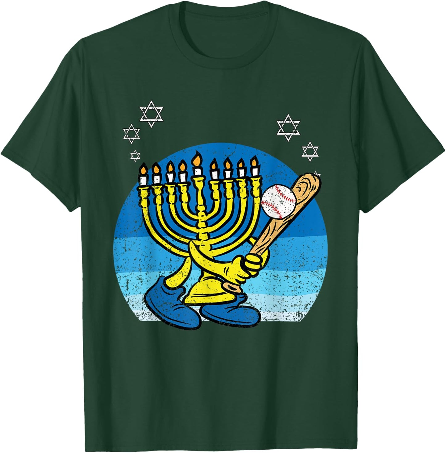 Menorah Baseball Player Hanukkah Chanukah Jewish Holiday T-Shirt - T-Shirt | Forest