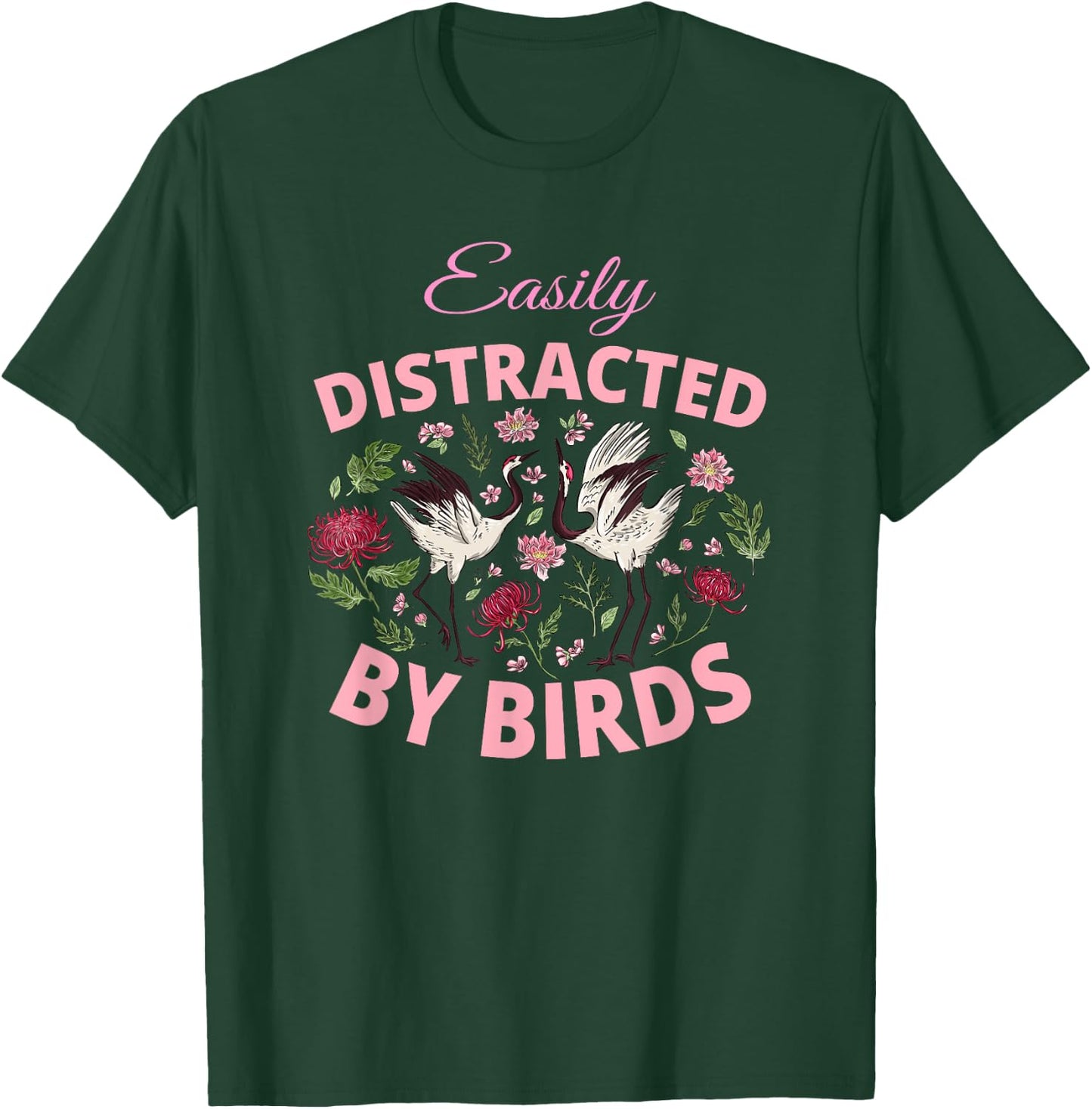 Bird Watching Binoculars Bird Species Distracted Flowers T-Shirt - T-Shirt | Forest