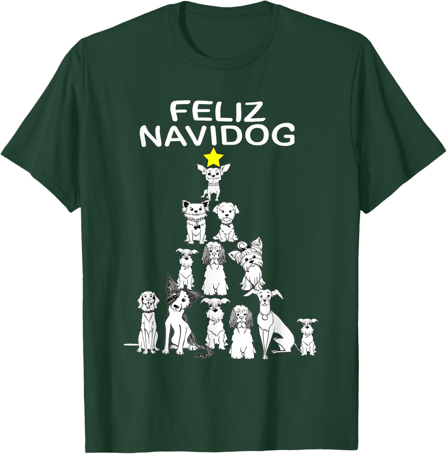 Feliz Navidog Funny Christmas Dog Cute Xmas Tree Dog T-Shirt - T-Shirt | Forest