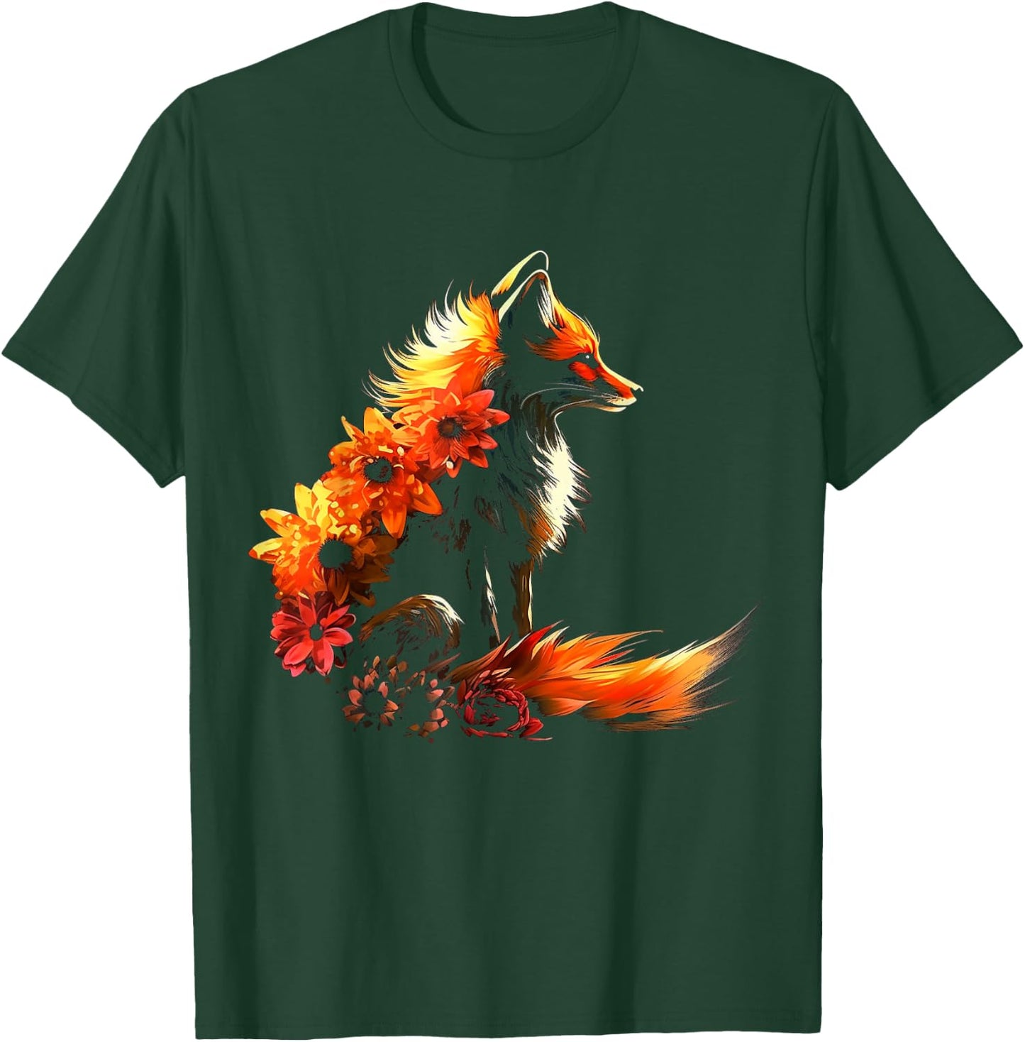Fox Flowers - Artificial Animal Fox T-Shirt - T-Shirt | Forest