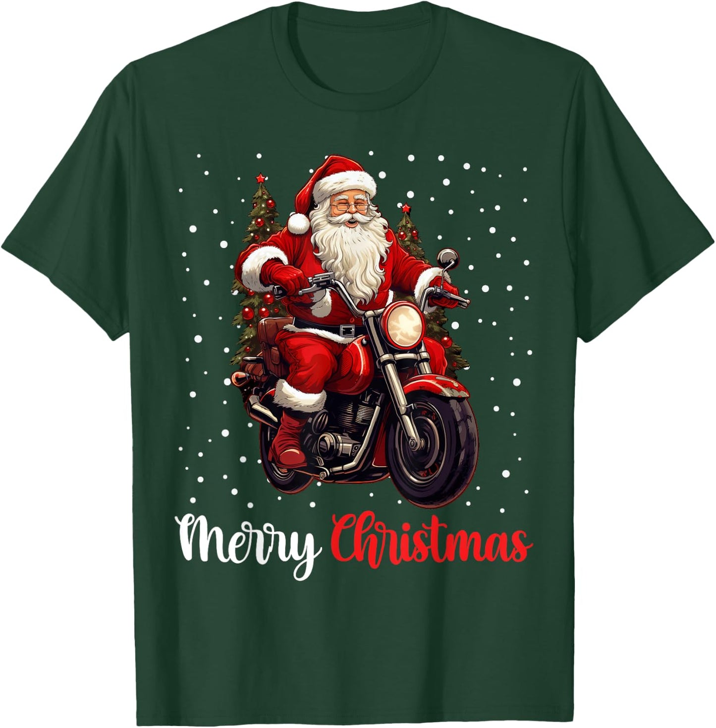 Merry Christmas Santa Riding Motorcycle Biker Xmas Party T-Shirt - T-Shirt | Forest