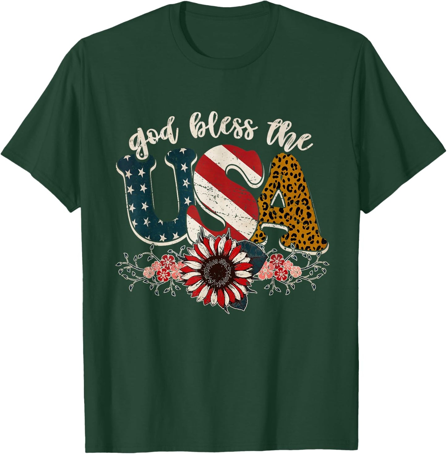 American Flag Shirt Women God Bless The USA Patriotic T-Shirt - T-Shirt | Forest