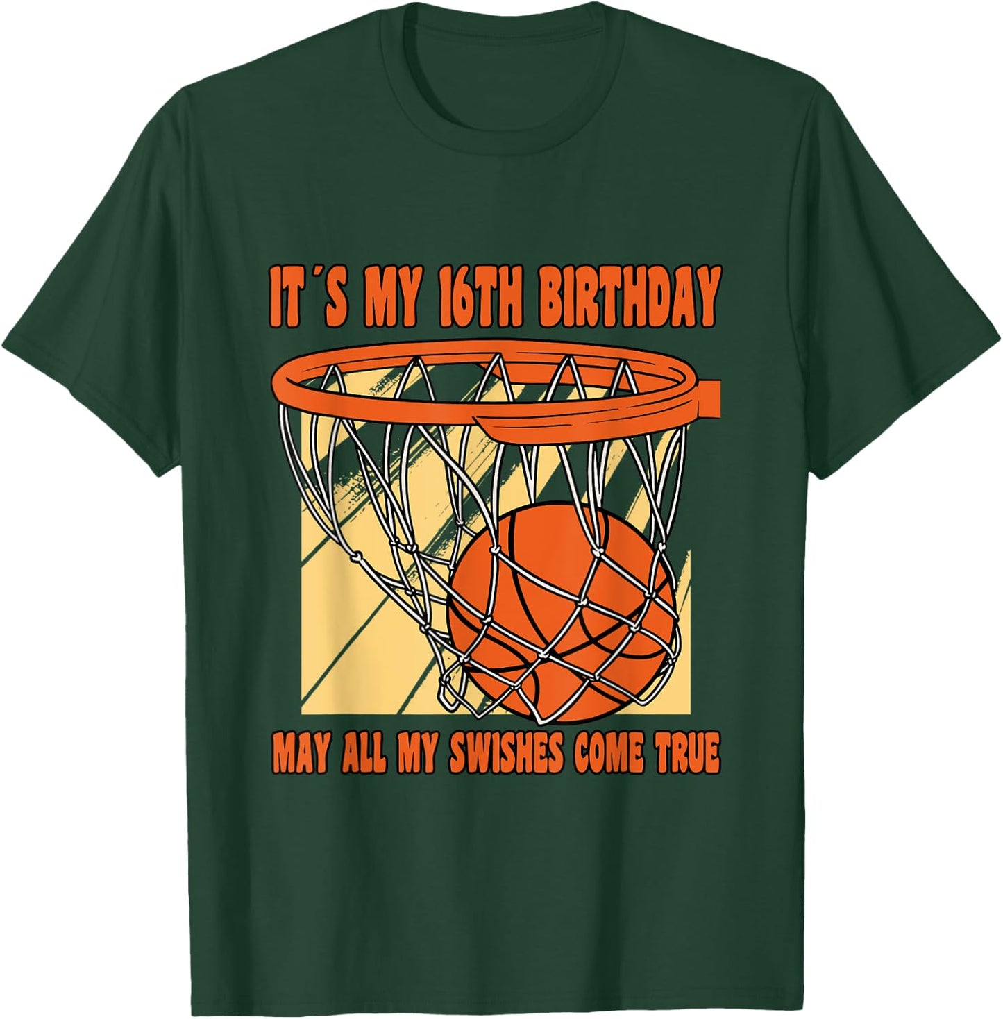 16 Year Old Happy 16th Birthday Basketball 16th Birthday T-Shirt - T-Shirt | Forest